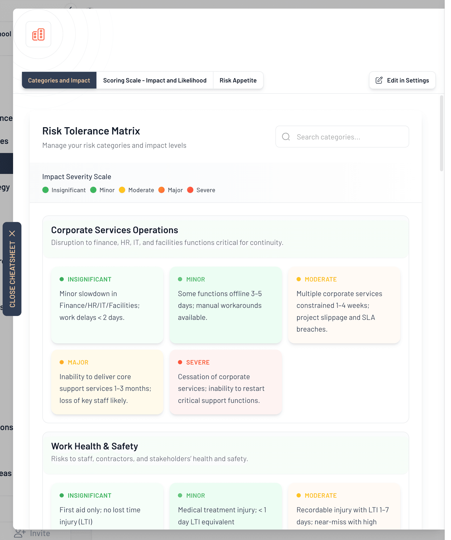 Printable scoring cheatsheet included with the EthosOne risk register template