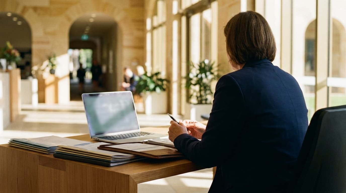 A school business manager reviewing operational assurance records