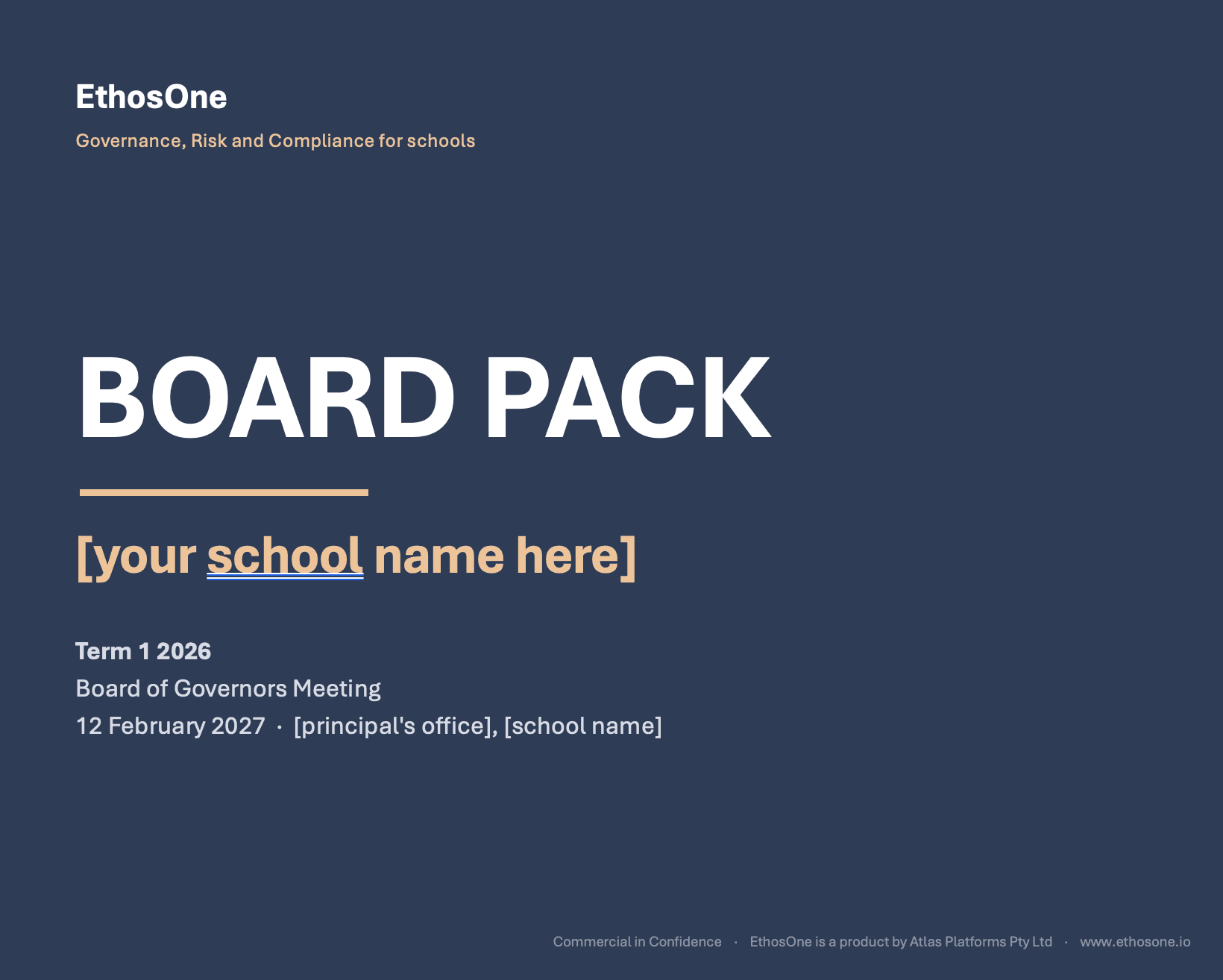 Preview of the EthosOne board pack and meeting calendar