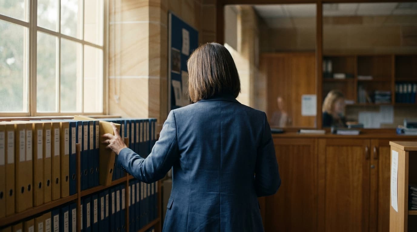 School leader reviewing policy documentation — PolicyAI legislative intelligence layers on your governed library