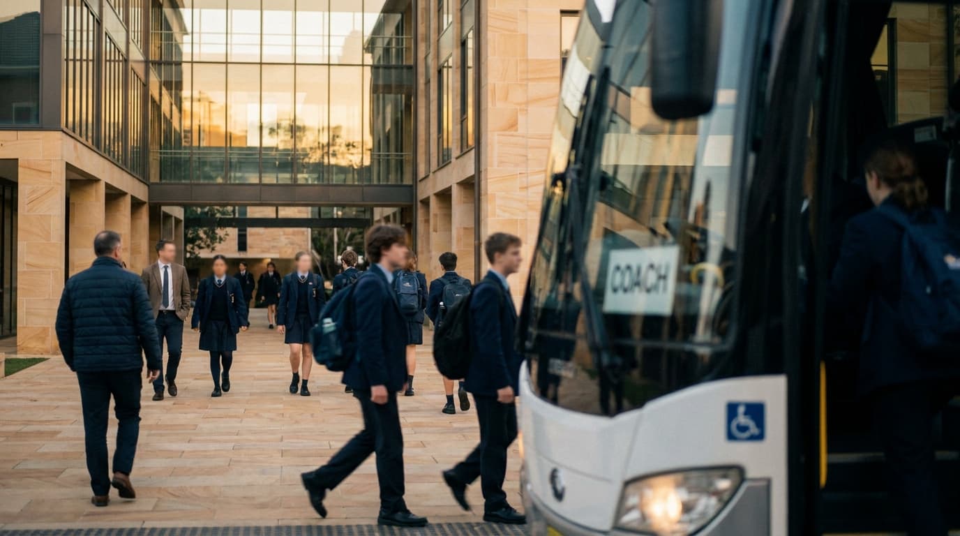 Students on a school excursion under staff supervision
