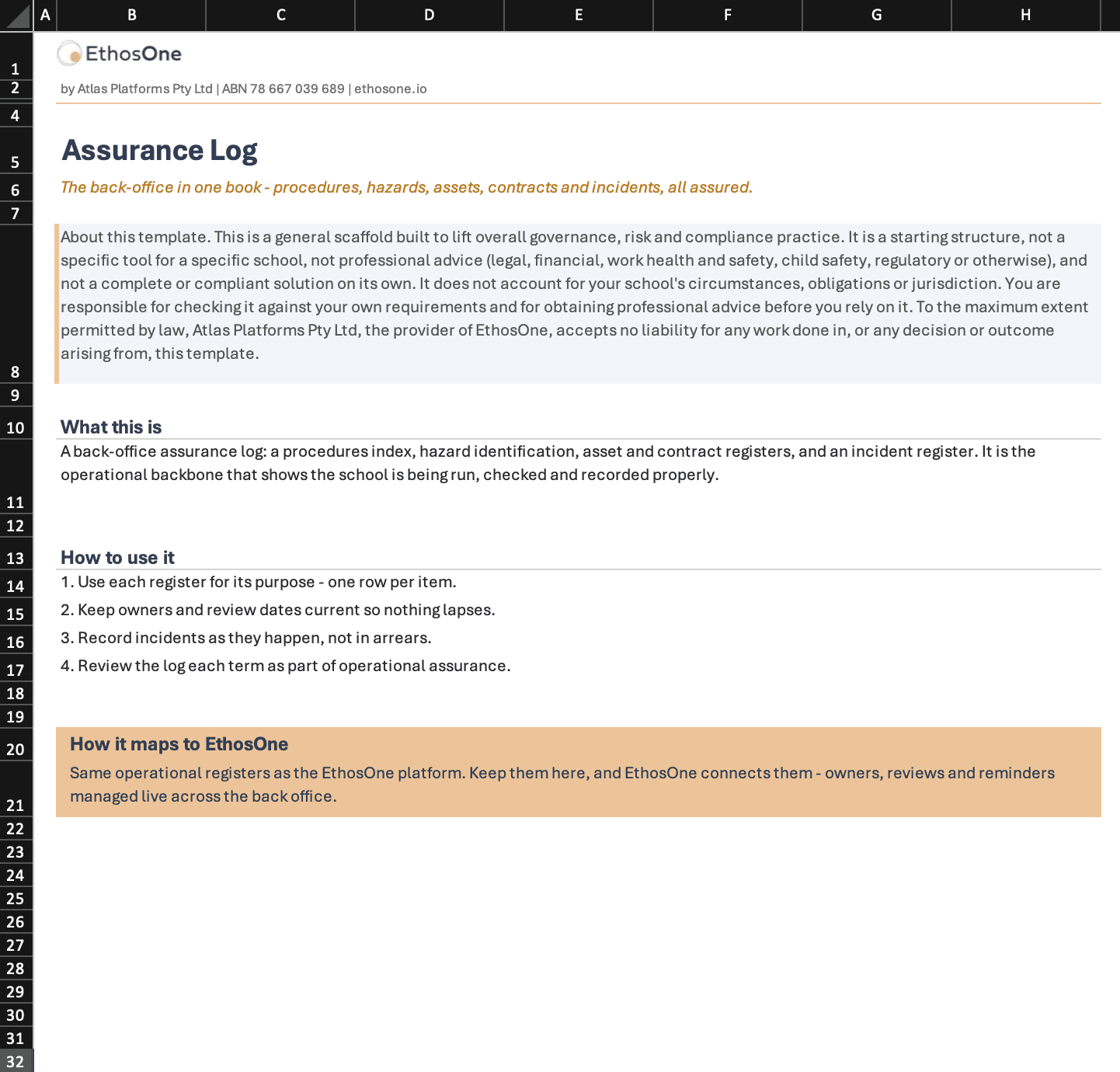 Preview of the EthosOne excursion and camps risk assessment pack