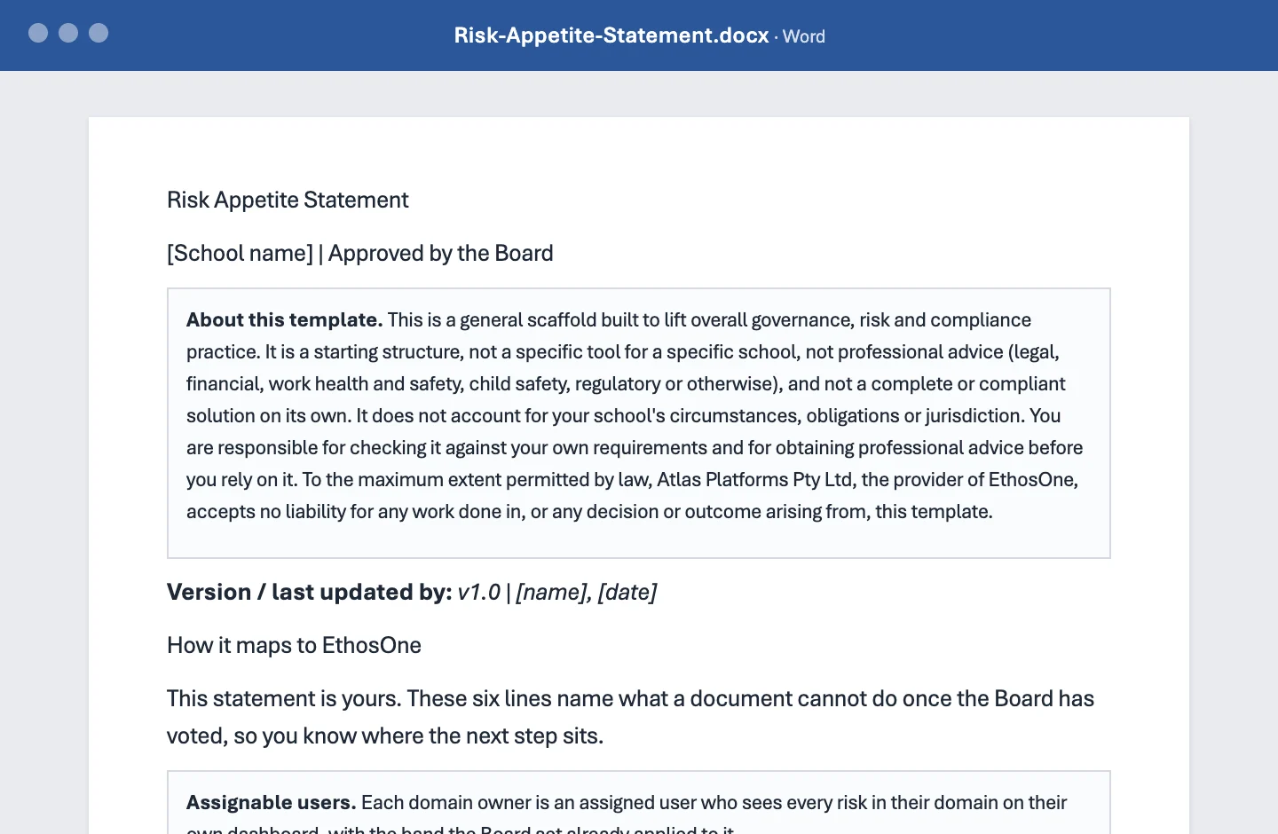 The opening of Risk-Appetite-Statement.docx, as it opens in Word.
