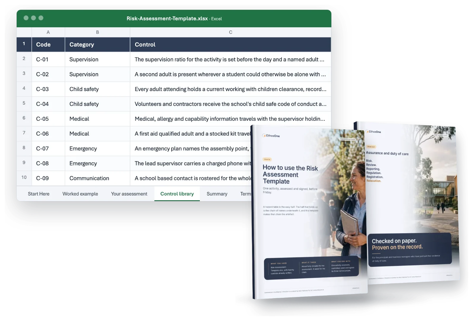 What arrives in the Risk Assessment Template pack: the working file, the How-to guide and the What-next brochure