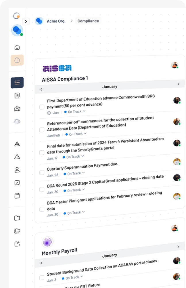 EthosOne compliance calendar and obligation tracking