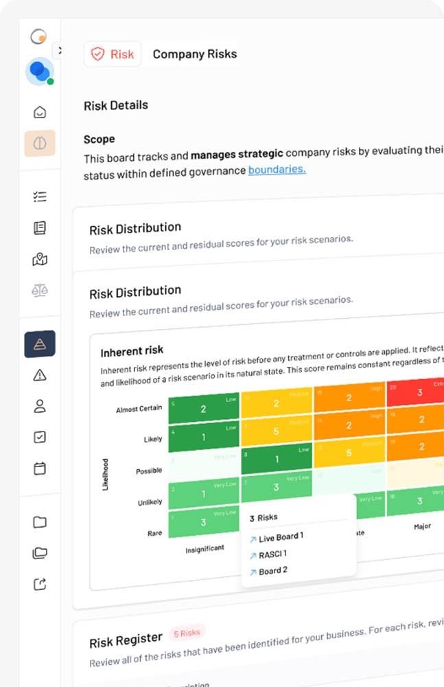 EthosOne company risks heat map and risk register