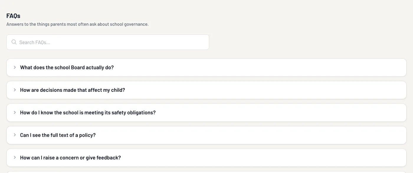The questions parents most often ask about school governance, answered on the public trust centre.
