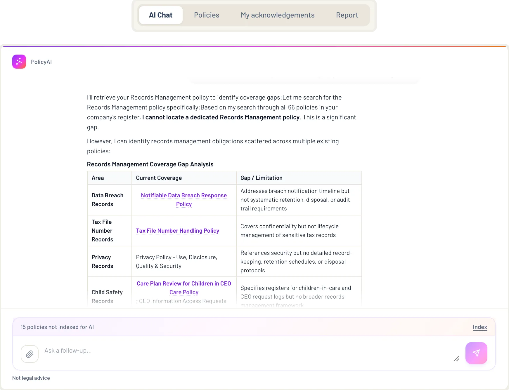 PolicyAI coverage across 25 policy domains, connected to the Act.