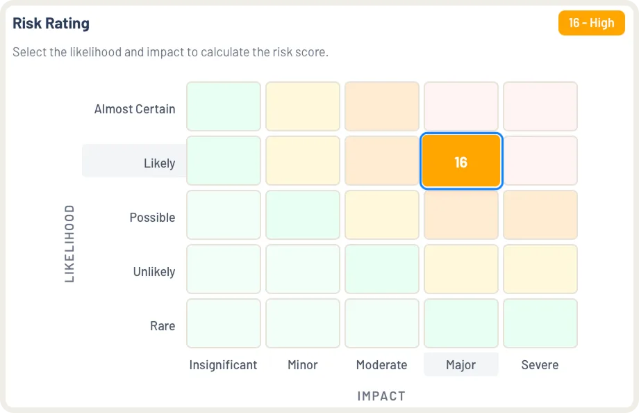 The risk assessment register in EthosOne.