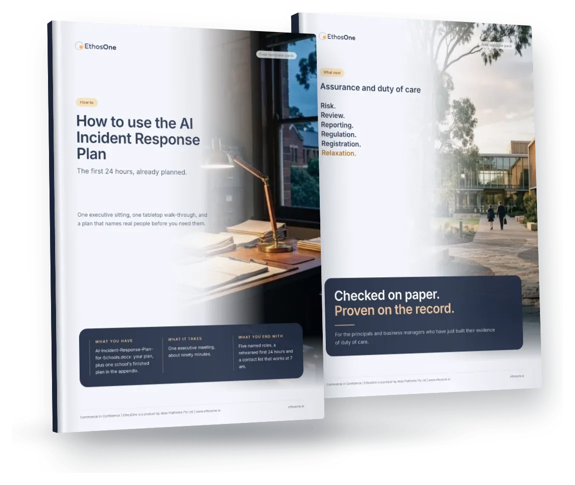 The AI Incident Response Plan for Schools free template pack: the How-to guide and the What-next brochure