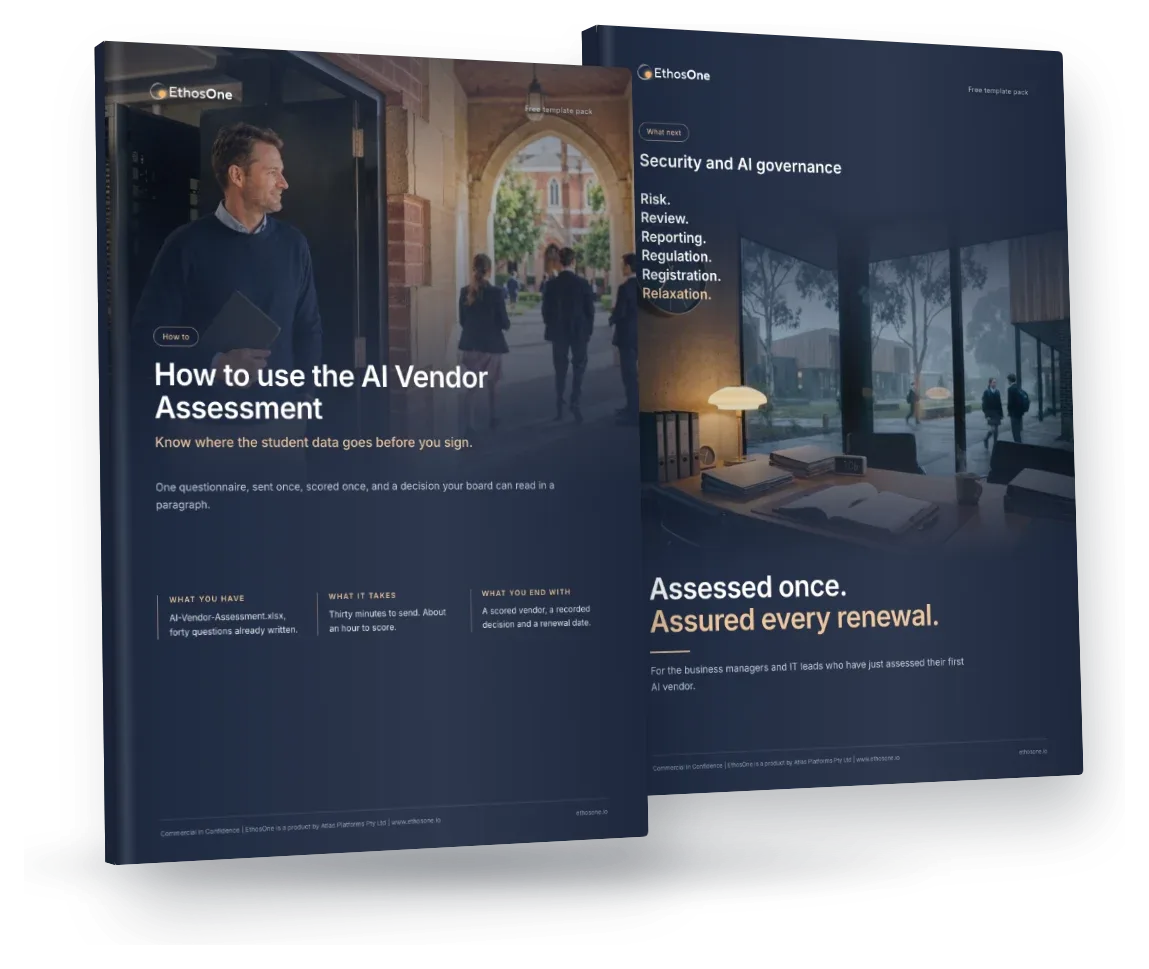 The AI Vendor Assessment Pack for Schools free template pack: the How-to guide and the What-next brochure