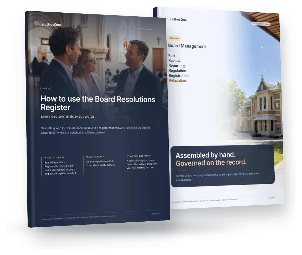 The Board Resolutions Register Pack free template pack: the How-to guide and the What-next brochure