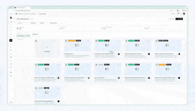 Policy folders and related-work linking interactions in the policies area.
